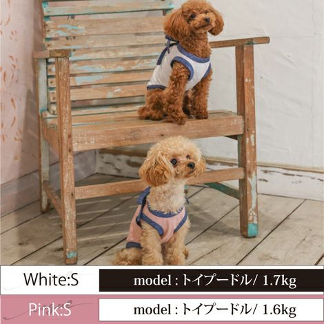 Vague 日本製 綿 コットン 犬服 犬の服 ドッグウェア ペットウェア フレブル 小型犬 タンクトップ 袖なし りぼん かわいい おしゃれ 英字 プリント 