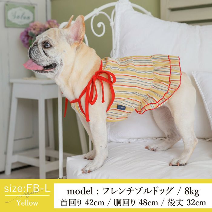 Vague 犬 服 犬の服 ドッグウェア ペットウェア 小型犬 フレブル ダックス 肩ひも リボン ワンピース ドレス フリル スカート かわいい おしゃれ 綿 コットン 春 夏 秋 メス 女の子